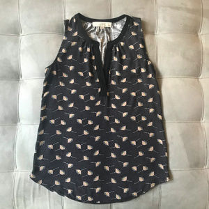 Ann Taylor LOFT Tank Black Grey Floral Dots Sz XSP
